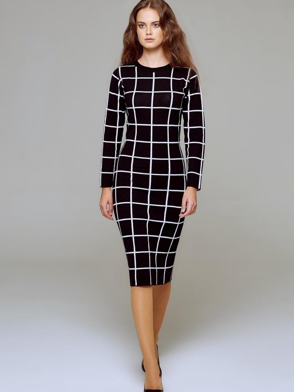 Monochrome Checked Jacquard Dress
